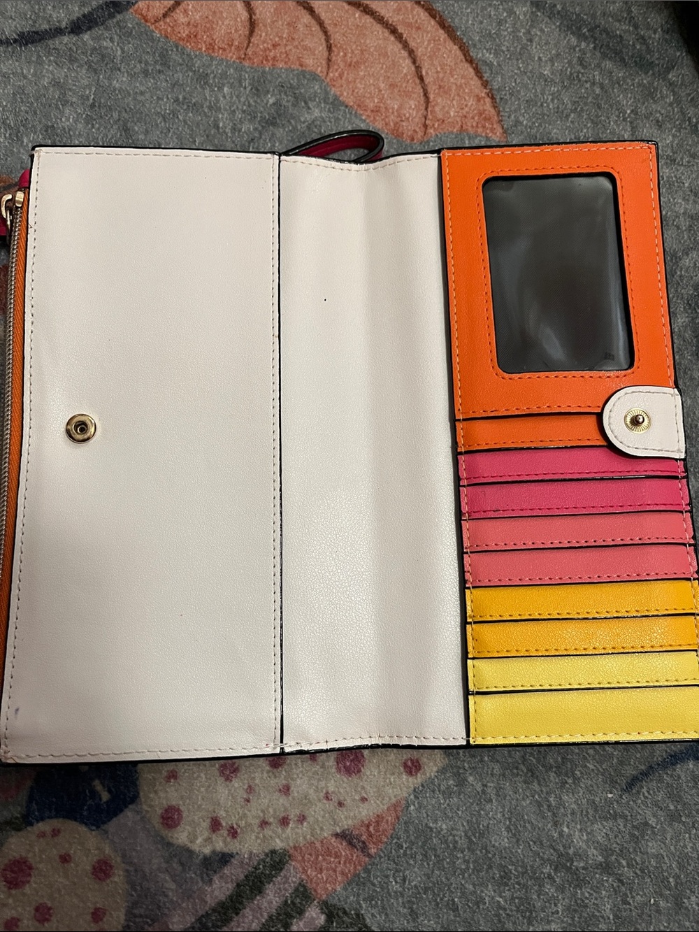Victoria's Secret Tri-Fold Wallet in White, Orange, Pink, Yellow